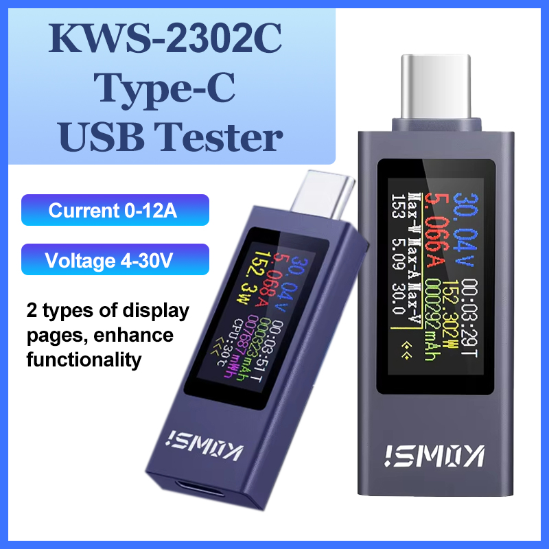 Usb Ammeter Tester - Testeur USB type-c KWS-2302C, affichage numérique
